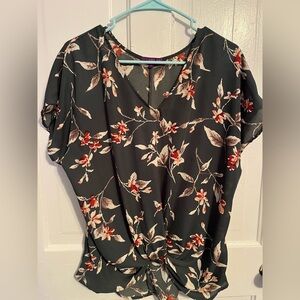 West Kei Floral V-Neck Blouse - dark green base